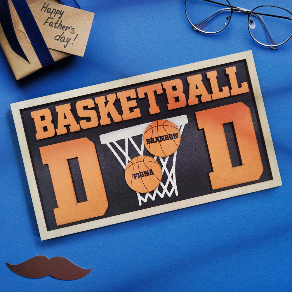 Personalized Basketball Dad Wooden Name Sign Plaque Father's Day Gift for Dad Grandpa - photomoonlampau