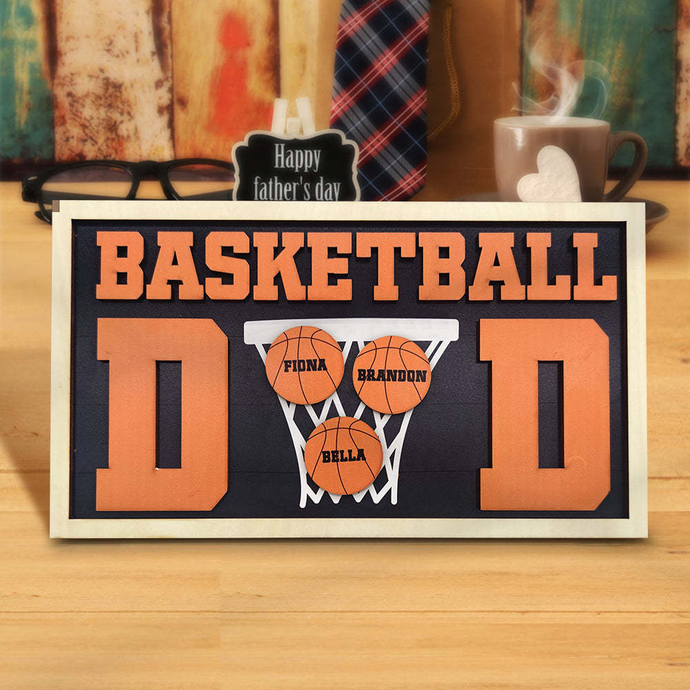 Personalized Basketball Dad Wooden Name Sign Plaque Father's Day Gift for Dad Grandpa - photomoonlampau