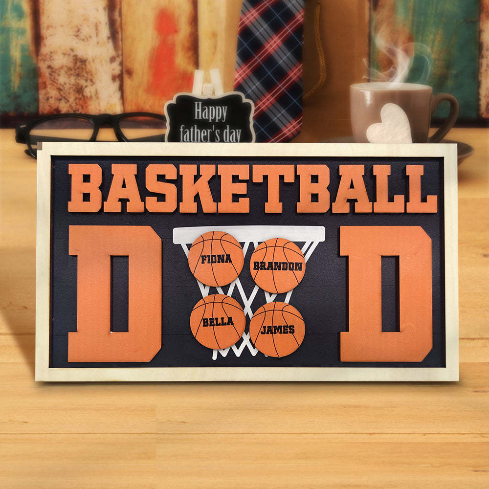 Personalized Basketball Dad Wooden Name Sign Plaque Father's Day Gift for Dad Grandpa - photomoonlampau
