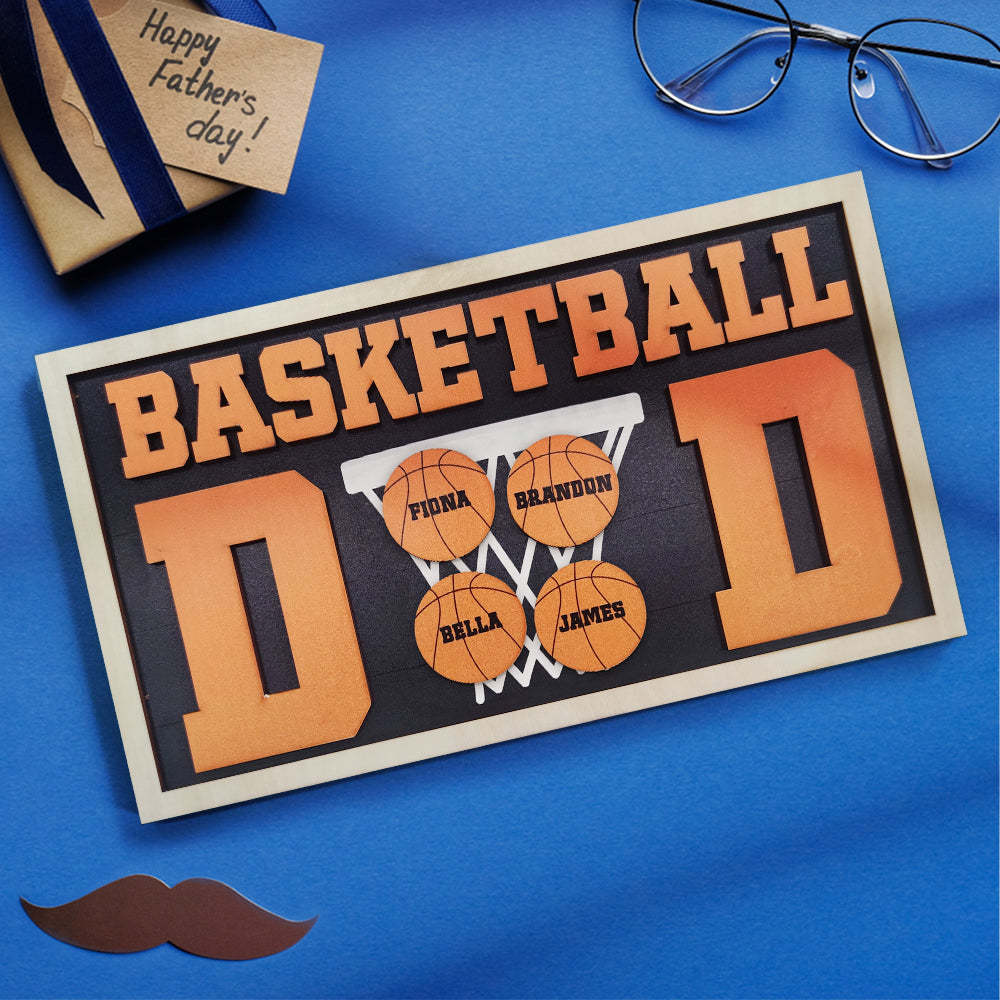 Personalized Basketball Dad Wooden Name Sign Plaque Father's Day Gift for Dad Grandpa - photomoonlampau