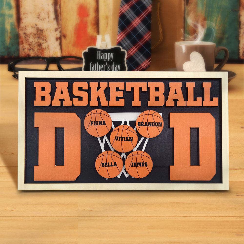 Personalized Basketball Dad Wooden Name Sign Plaque Father's Day Gift for Dad Grandpa - photomoonlampau