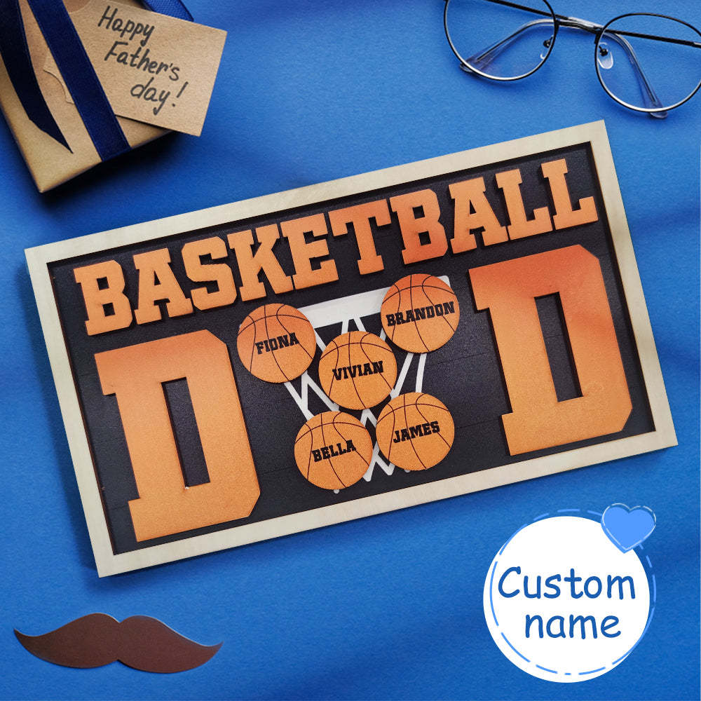 Personalized Basketball Dad Wooden Name Sign Plaque Father's Day Gift for Dad Grandpa - photomoonlampau