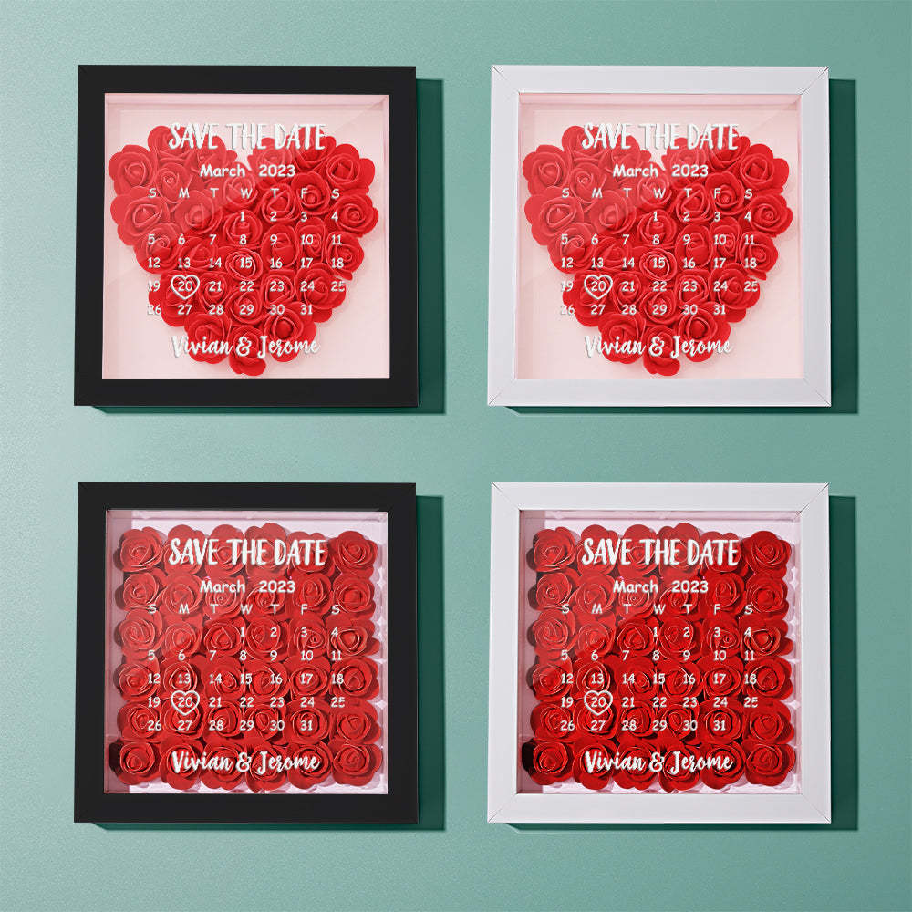 Custom Flower Shadow Box Personalized Calendar Flower Shadowbox Frame Gift - photomoonlampau