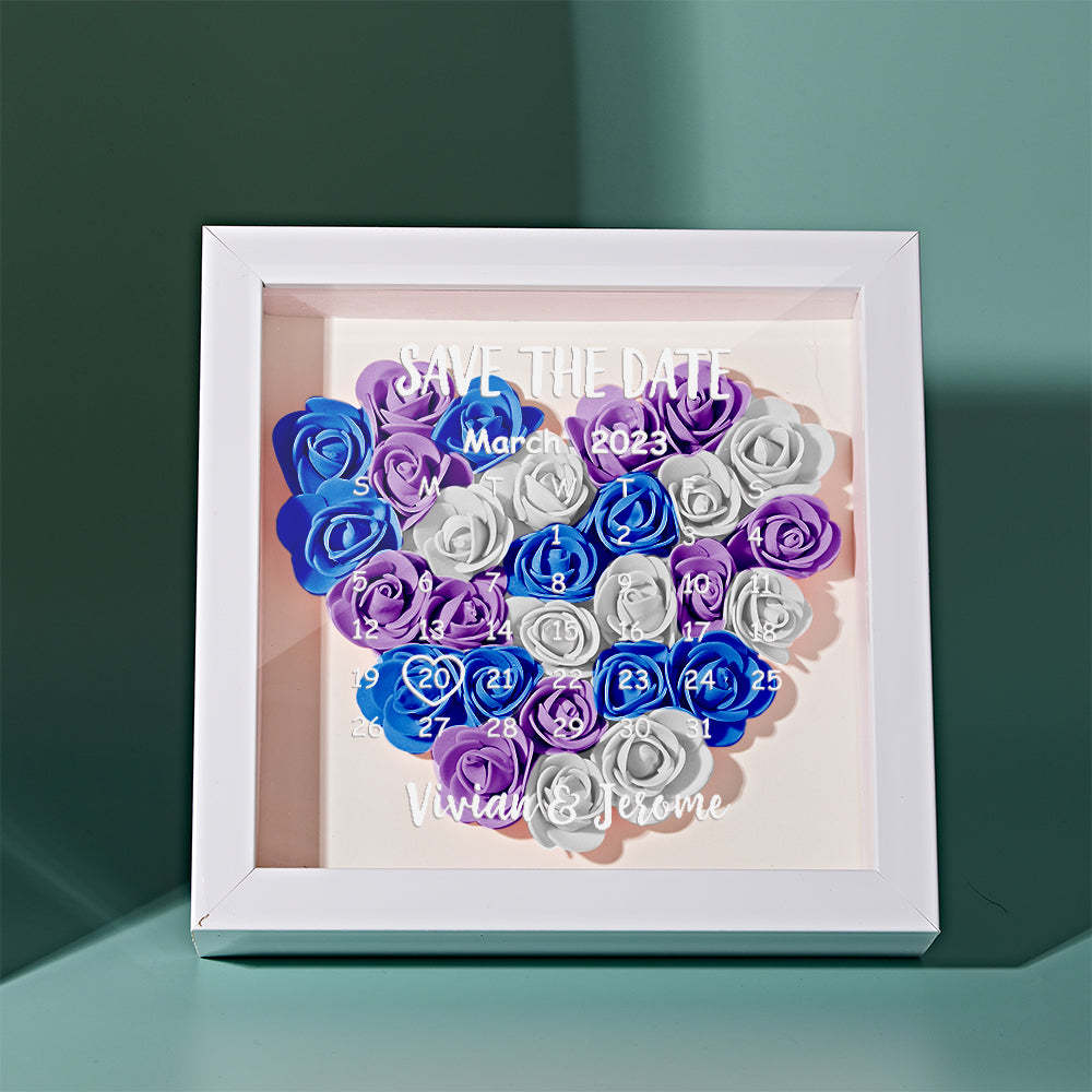 Custom Flower Shadow Box Personalized Calendar Flower Shadowbox Frame Gift - photomoonlampau