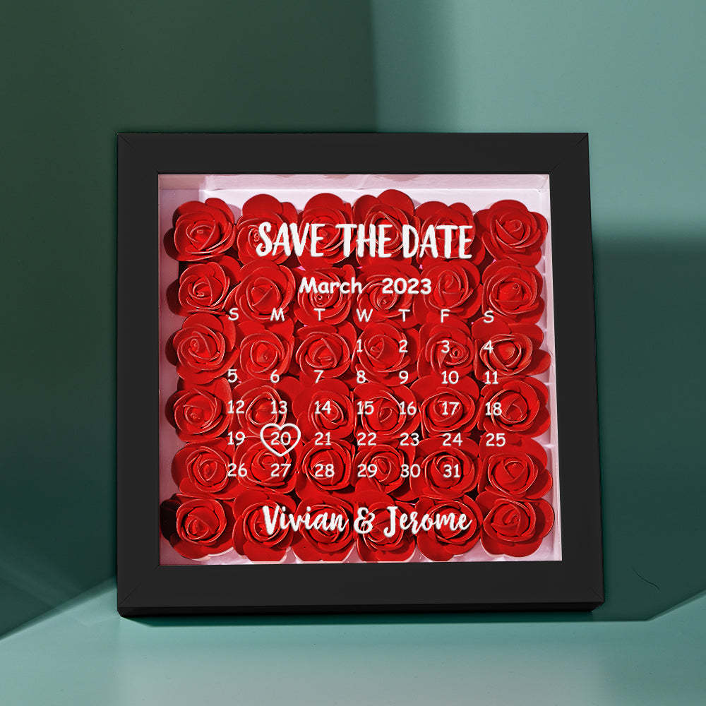 Custom Flower Shadow Box Personalized Calendar Flower Shadowbox Frame Gift - photomoonlampau