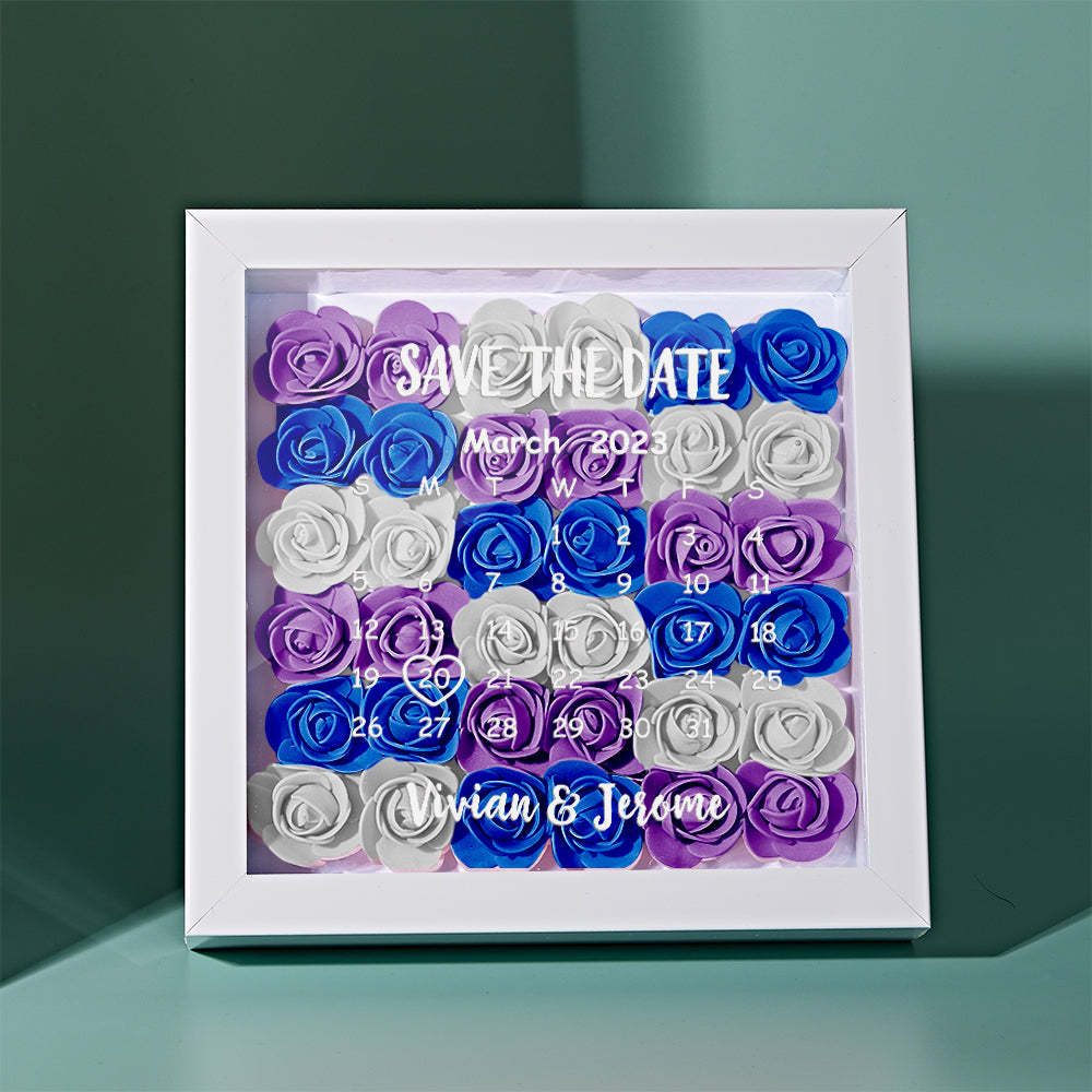 Custom Flower Shadow Box Personalized Calendar Flower Shadowbox Frame Gift - photomoonlampau