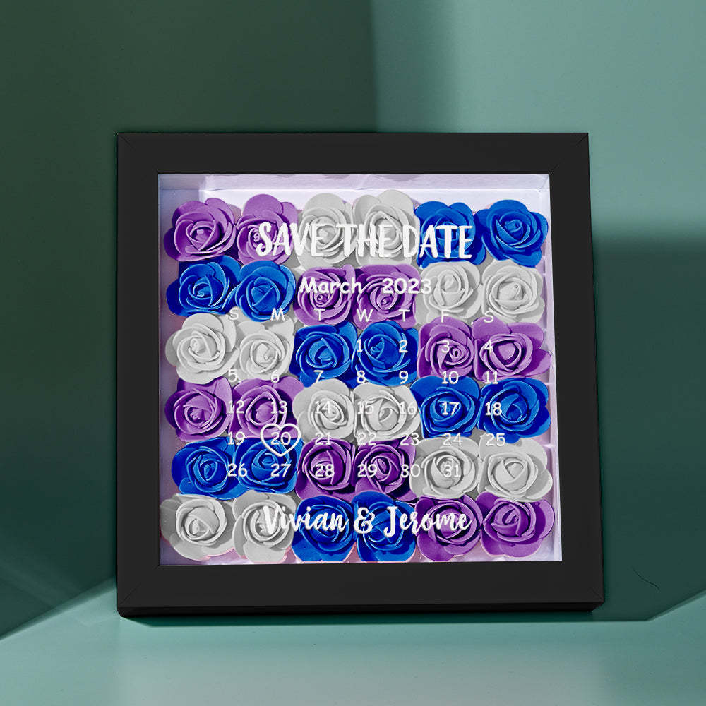 Custom Flower Shadow Box Personalized Calendar Flower Shadowbox Frame Gift - photomoonlampau