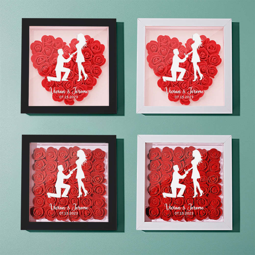 Custom Flower Shadow Box Personalized Name Flower Shadowbox Frame Gift for Couple - photomoonlampau