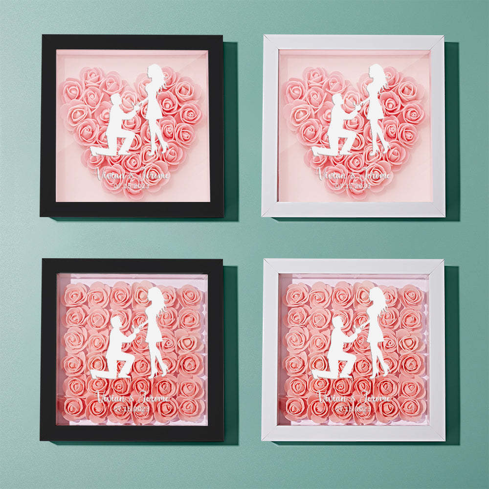Custom Flower Shadow Box Personalized Name Flower Shadowbox Frame Gift for Couple - photomoonlampau