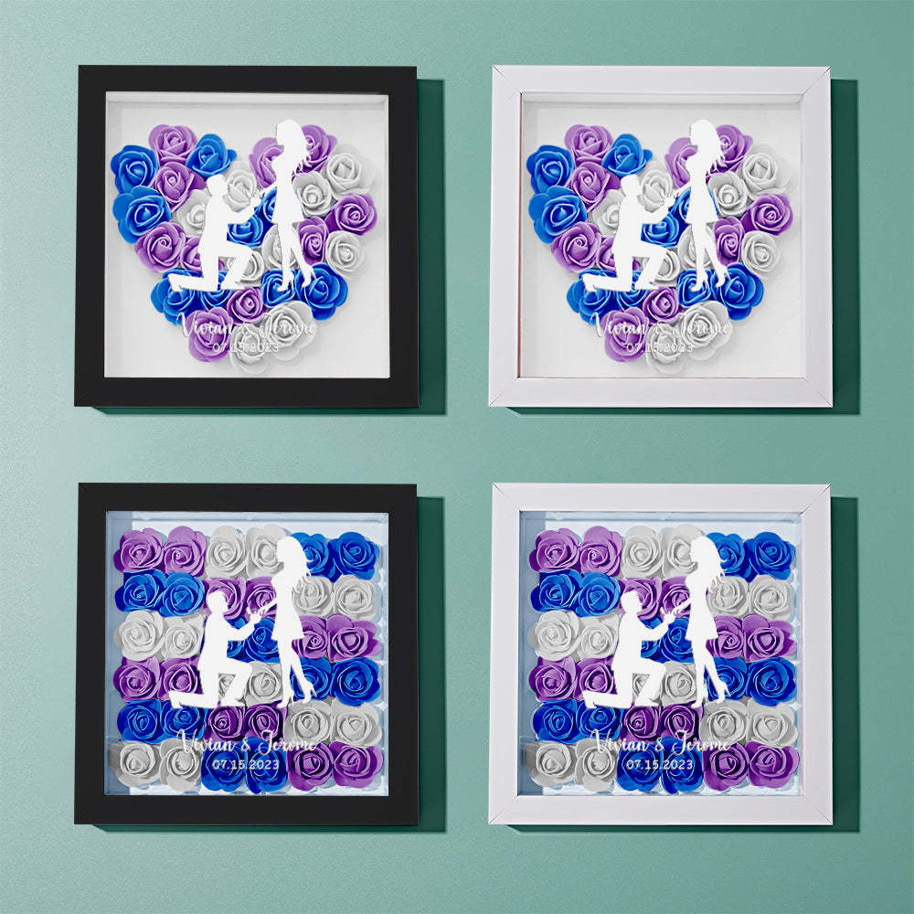 Custom Flower Shadow Box Personalized Name Flower Shadowbox Frame Gift for Couple - photomoonlampau