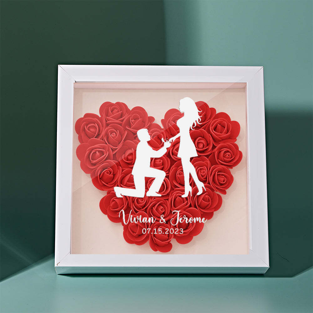 Custom Flower Shadow Box Personalized Name Flower Shadowbox Frame Gift for Couple - photomoonlampau