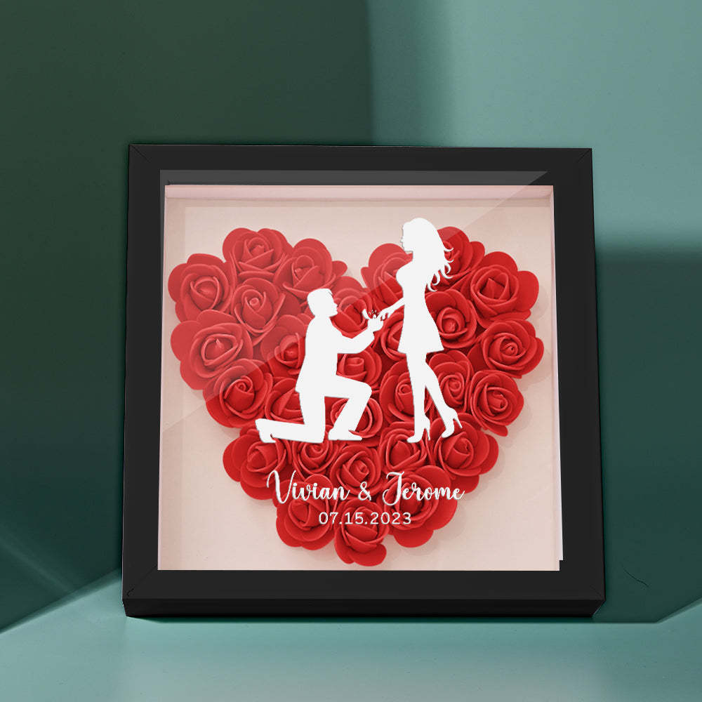 Custom Flower Shadow Box Personalized Name Flower Shadowbox Frame Gift for Couple - photomoonlampau