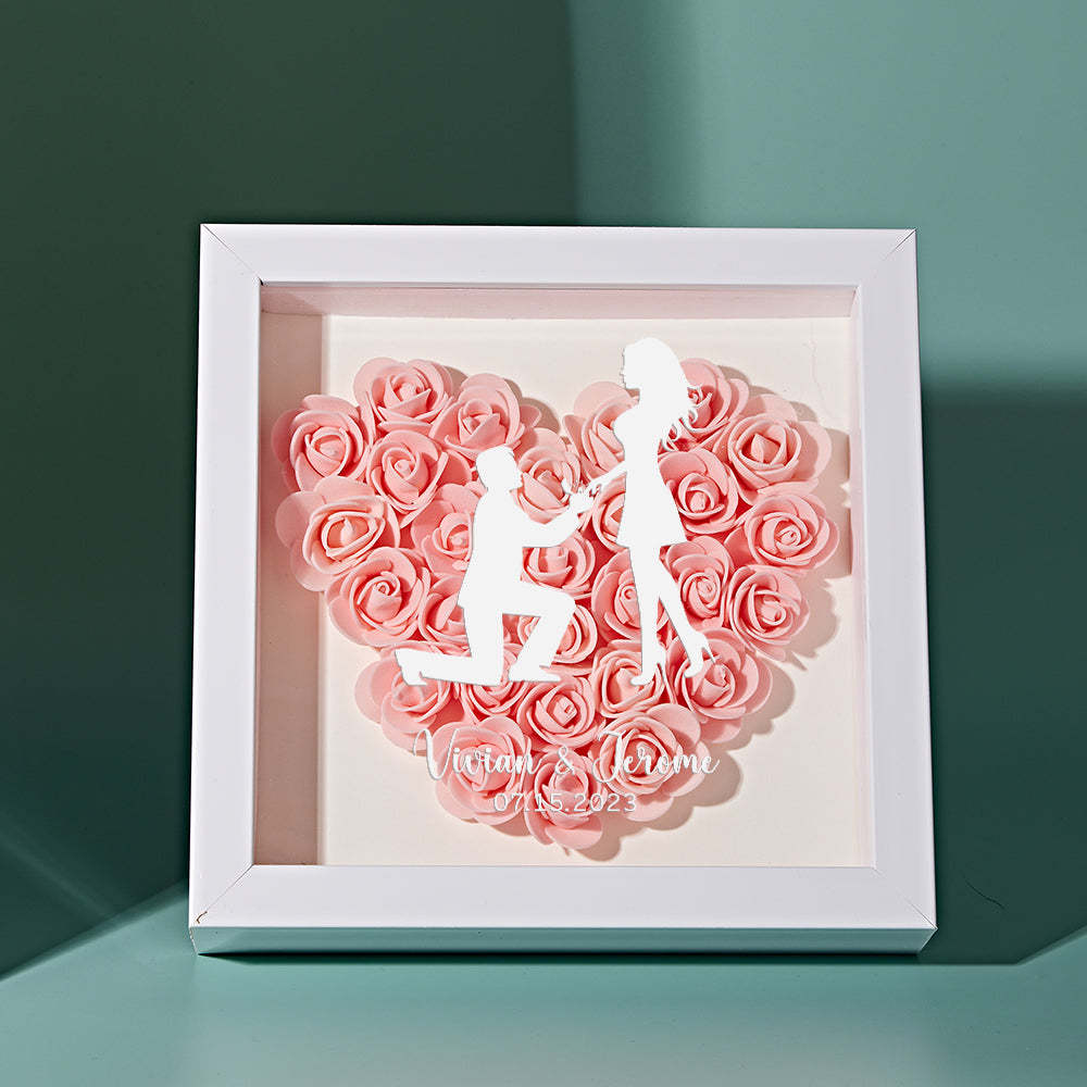 Custom Flower Shadow Box Personalized Name Flower Shadowbox Frame Gift for Couple - photomoonlampau
