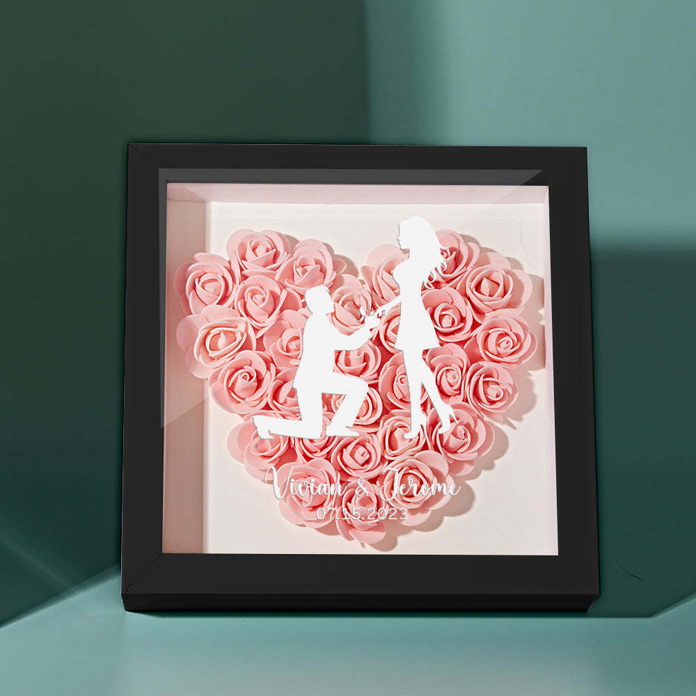 Custom Flower Shadow Box Personalized Name Flower Shadowbox Frame Gift for Couple - photomoonlampau