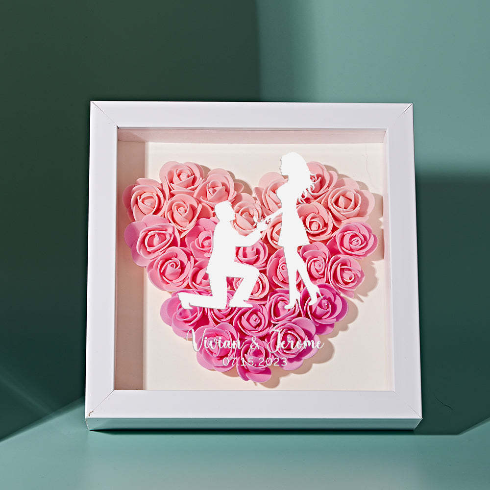 Custom Flower Shadow Box Personalized Name Flower Shadowbox Frame Gift for Couple - photomoonlampau