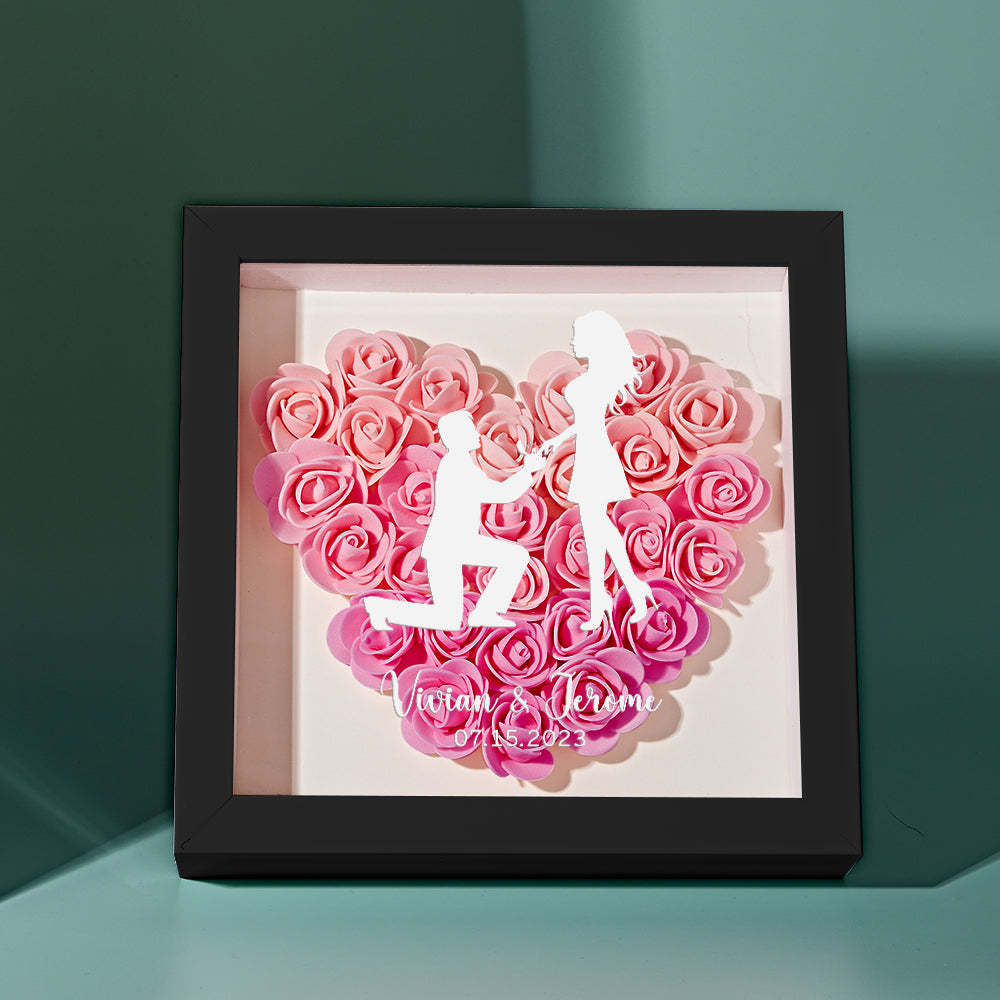 Custom Flower Shadow Box Personalized Name Flower Shadowbox Frame Gift for Couple - photomoonlampau