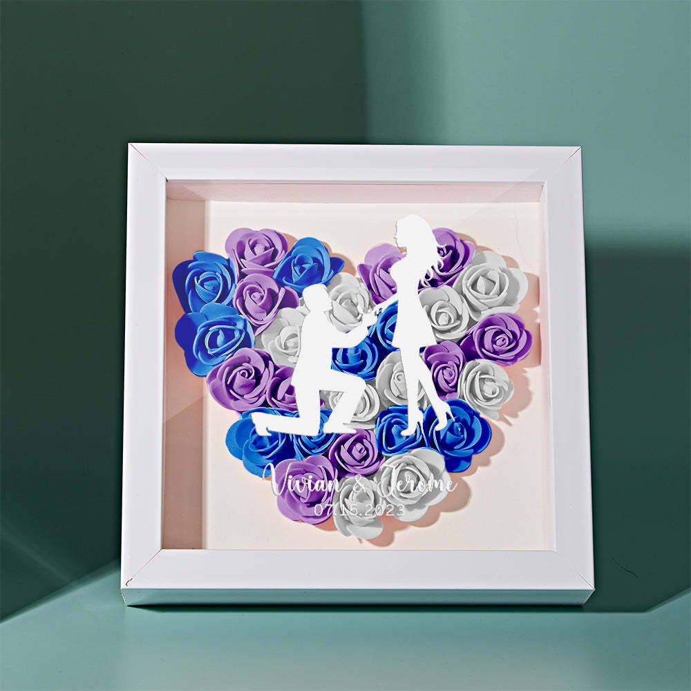Custom Flower Shadow Box Personalized Name Flower Shadowbox Frame Gift for Couple - photomoonlampau