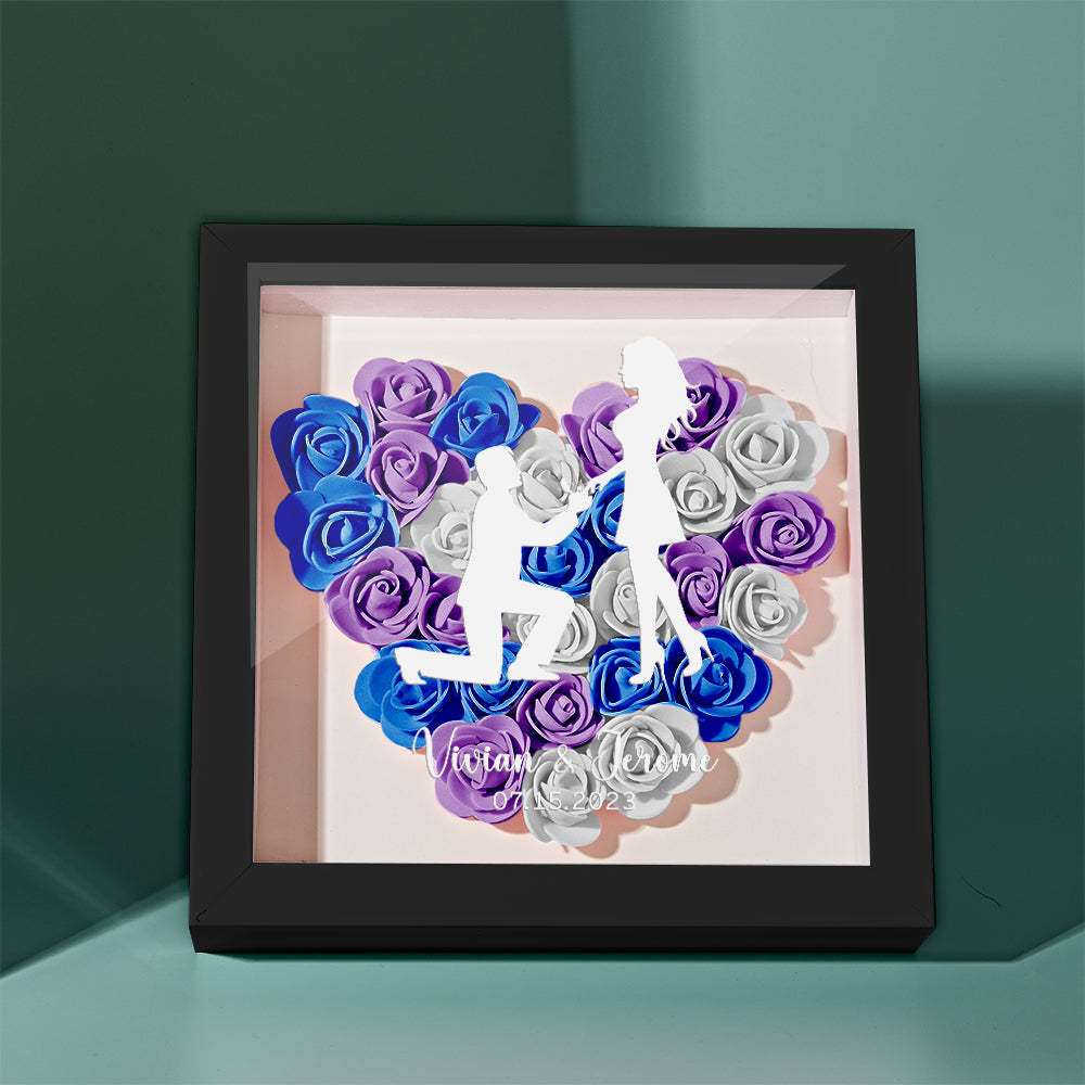 Custom Flower Shadow Box Personalized Name Flower Shadowbox Frame Gift for Couple - photomoonlampau
