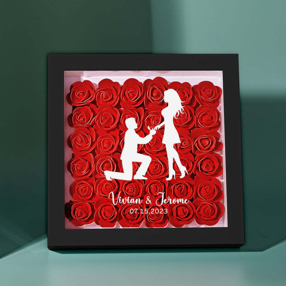 Custom Flower Shadow Box Personalized Name Flower Shadowbox Frame Gift for Couple - photomoonlampau