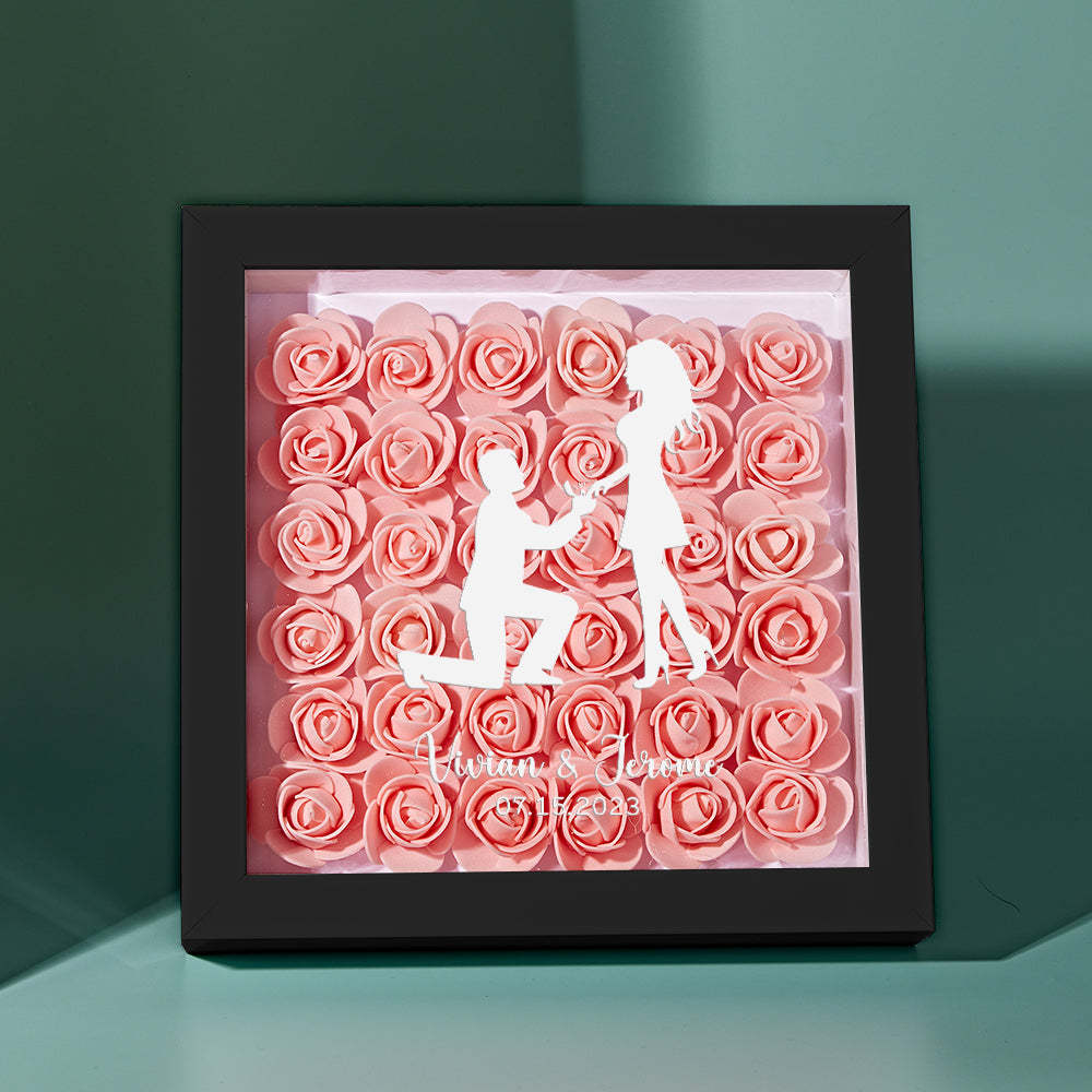 Custom Flower Shadow Box Personalized Name Flower Shadowbox Frame Gift for Couple - photomoonlampau