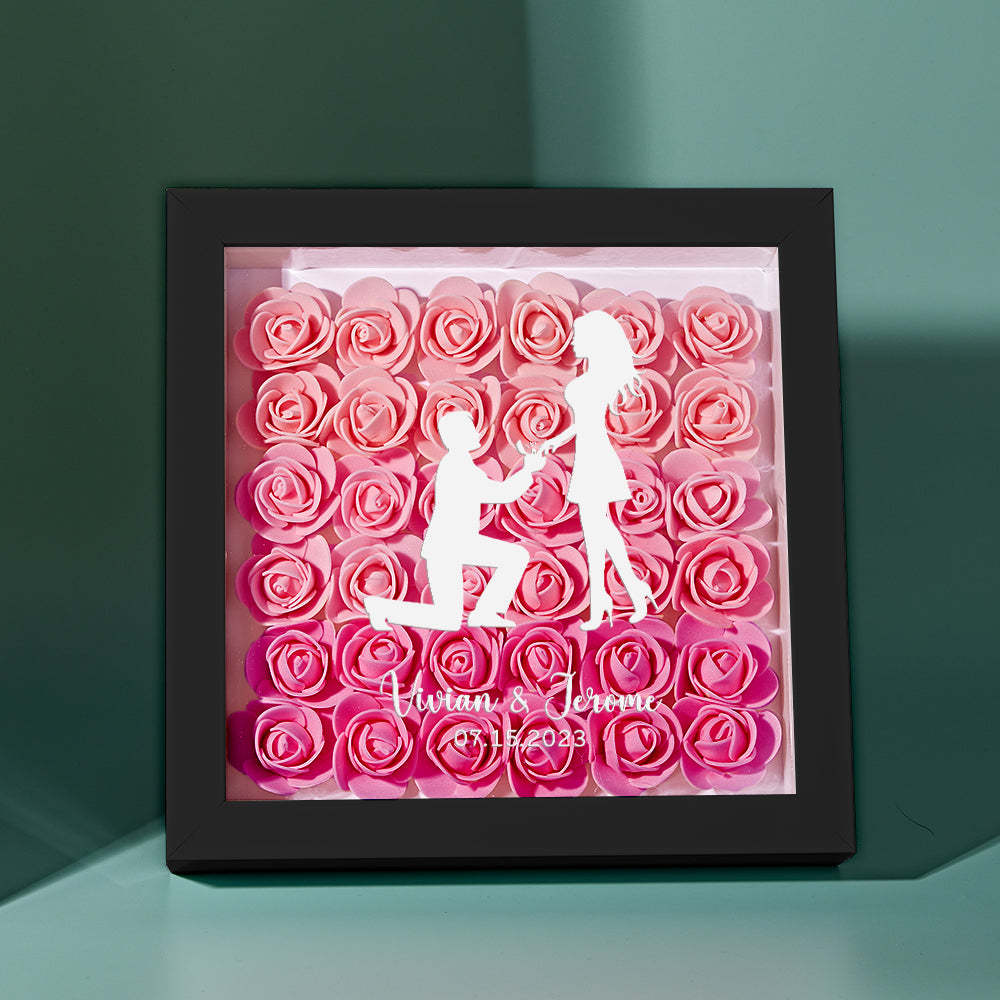 Custom Flower Shadow Box Personalized Name Flower Shadowbox Frame Gift for Couple - photomoonlampau