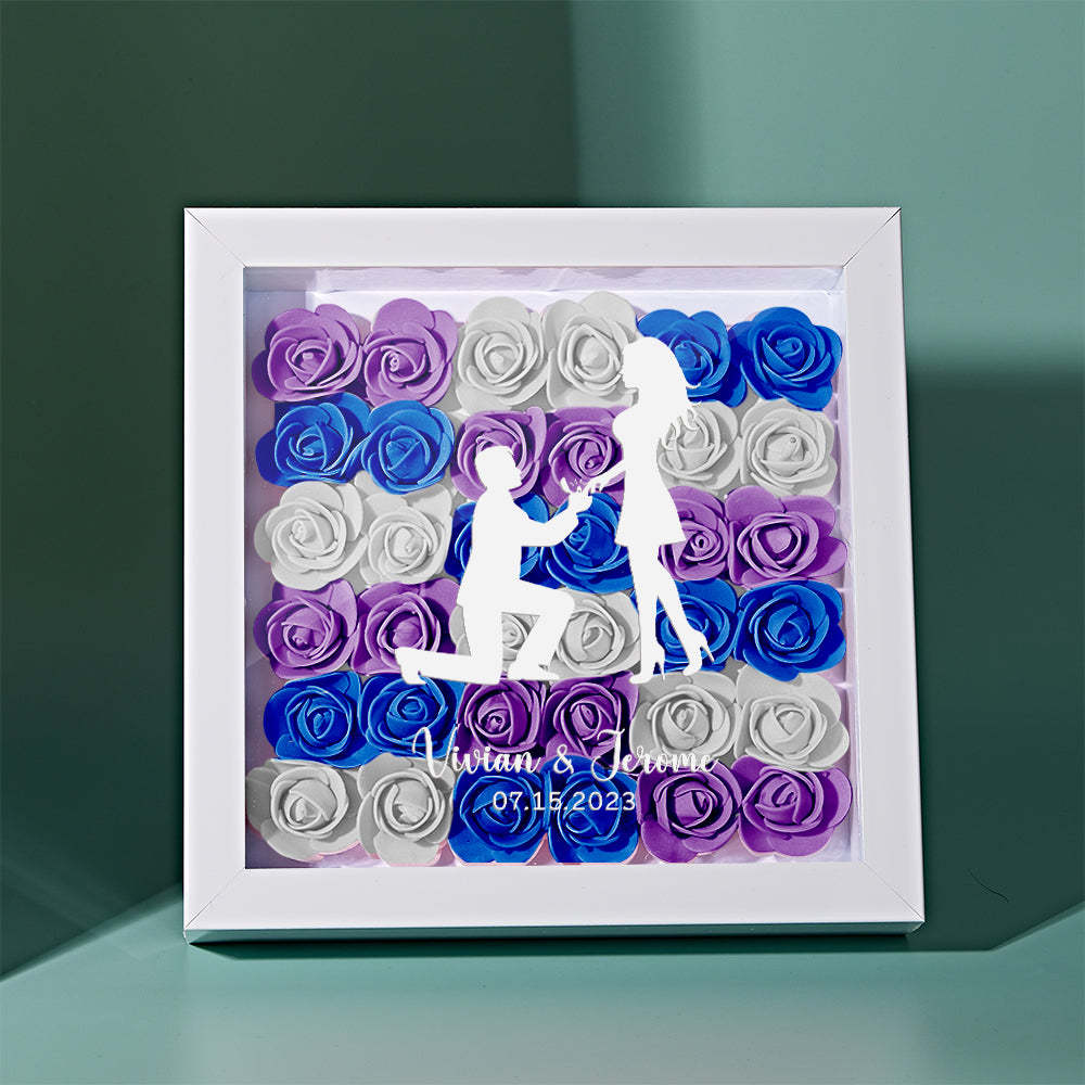 Custom Flower Shadow Box Personalized Name Flower Shadowbox Frame Gift for Couple - photomoonlampau
