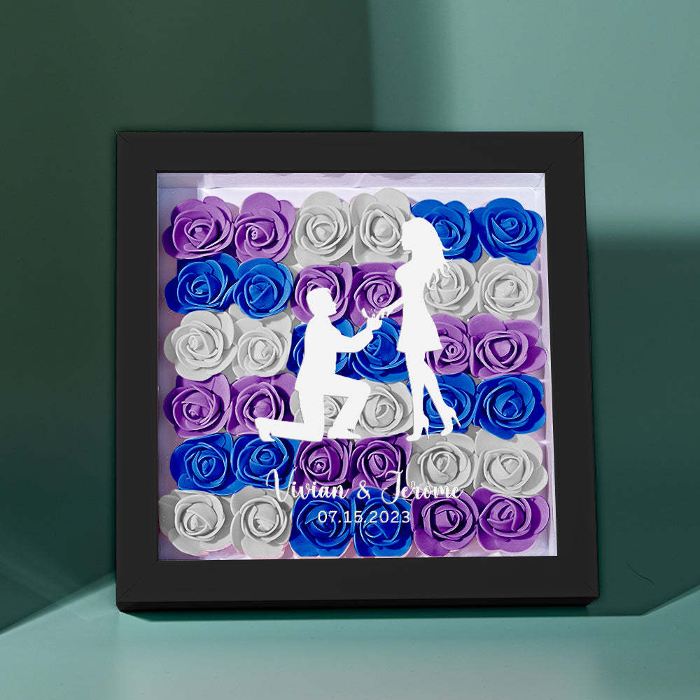 Custom Flower Shadow Box Personalized Name Flower Shadowbox Frame Gift for Couple - photomoonlampau