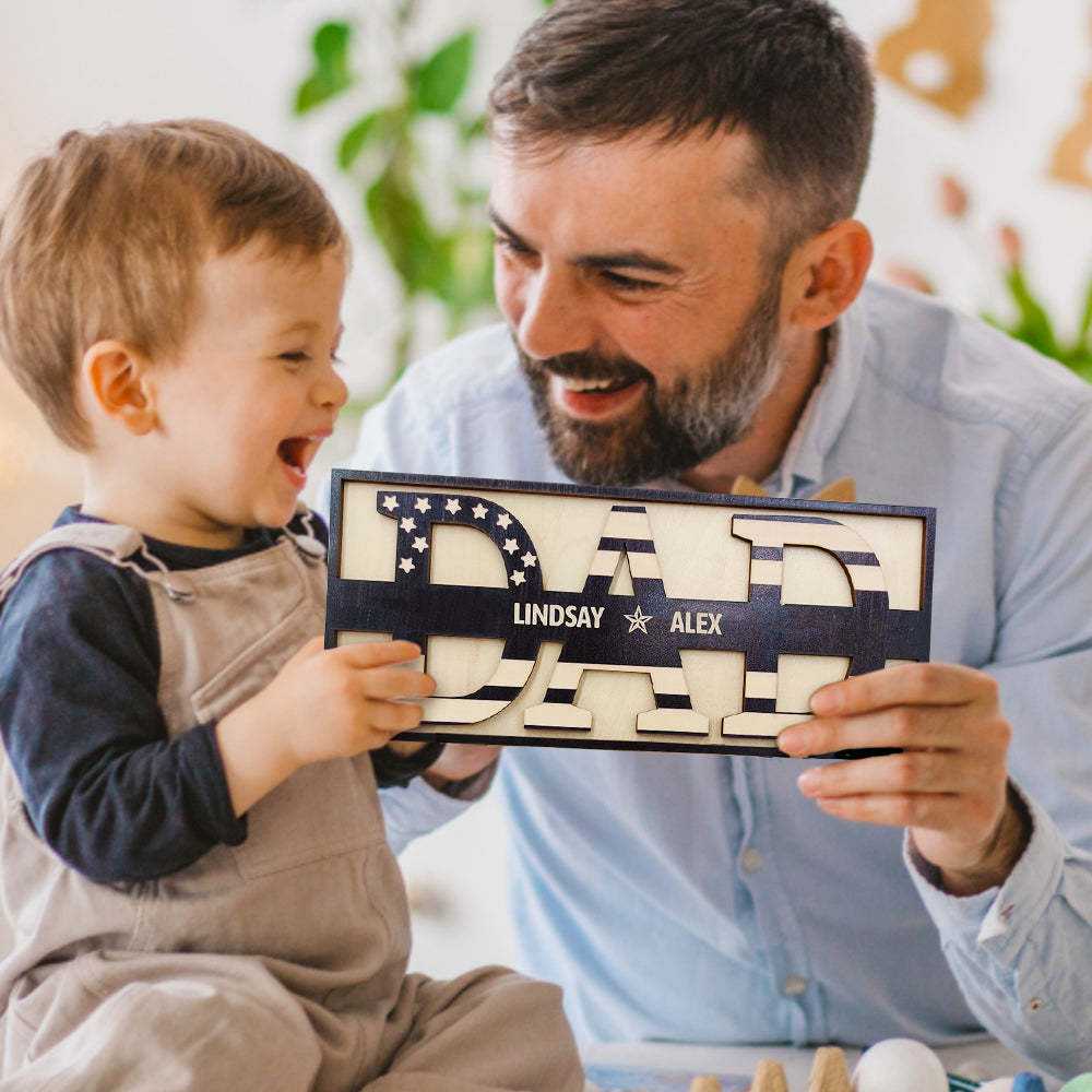 Personalized Wooden Dad Sign Family Name Sign Plaque Father's Day Birthday Gift for Dad Grandpa - photomoonlampau