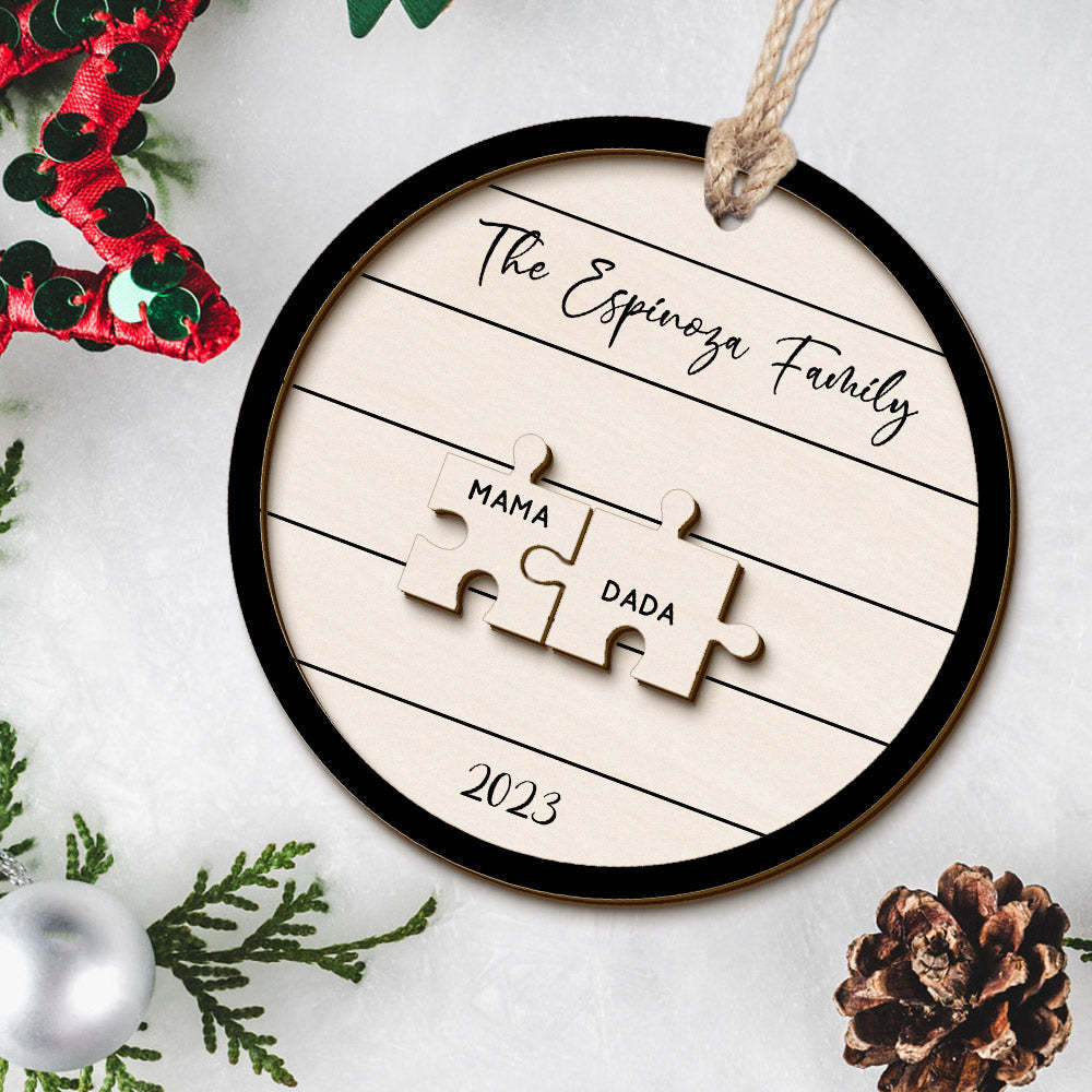 Custom Family Name Puzzle Christmas Ornament Personalized Wooden Christmas Tree Ornament Gifts - photomoonlampau