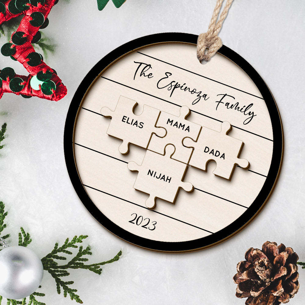 Custom Family Name Puzzle Christmas Ornament Personalized Wooden Christmas Tree Ornament Gifts - photomoonlampau