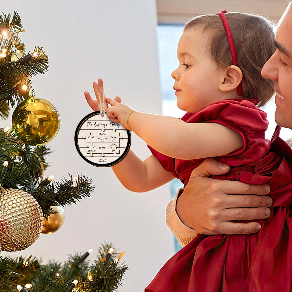 Custom Family Name Puzzle Christmas Ornament Personalized Wooden Christmas Tree Ornament Gifts - photomoonlampau