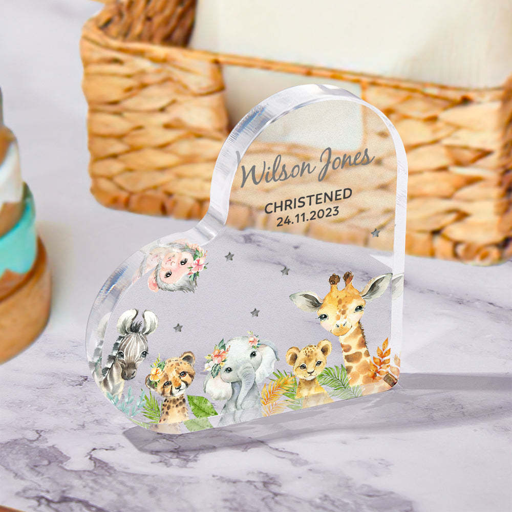 Personalized Name Christening Date Gift Custom Animals Ornaments Gift for New Baby - photomoonlampau