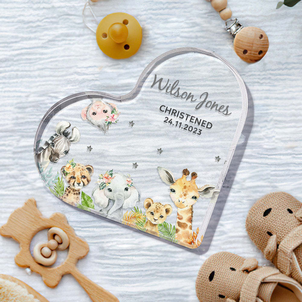 Personalized Name Christening Date Gift Custom Animals Ornaments Gift for New Baby - photomoonlampau