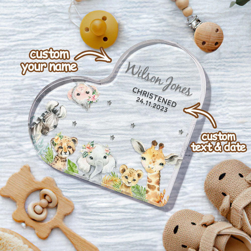Personalized Name Christening Date Gift Custom Animals Ornaments Gift for New Baby - photomoonlampau