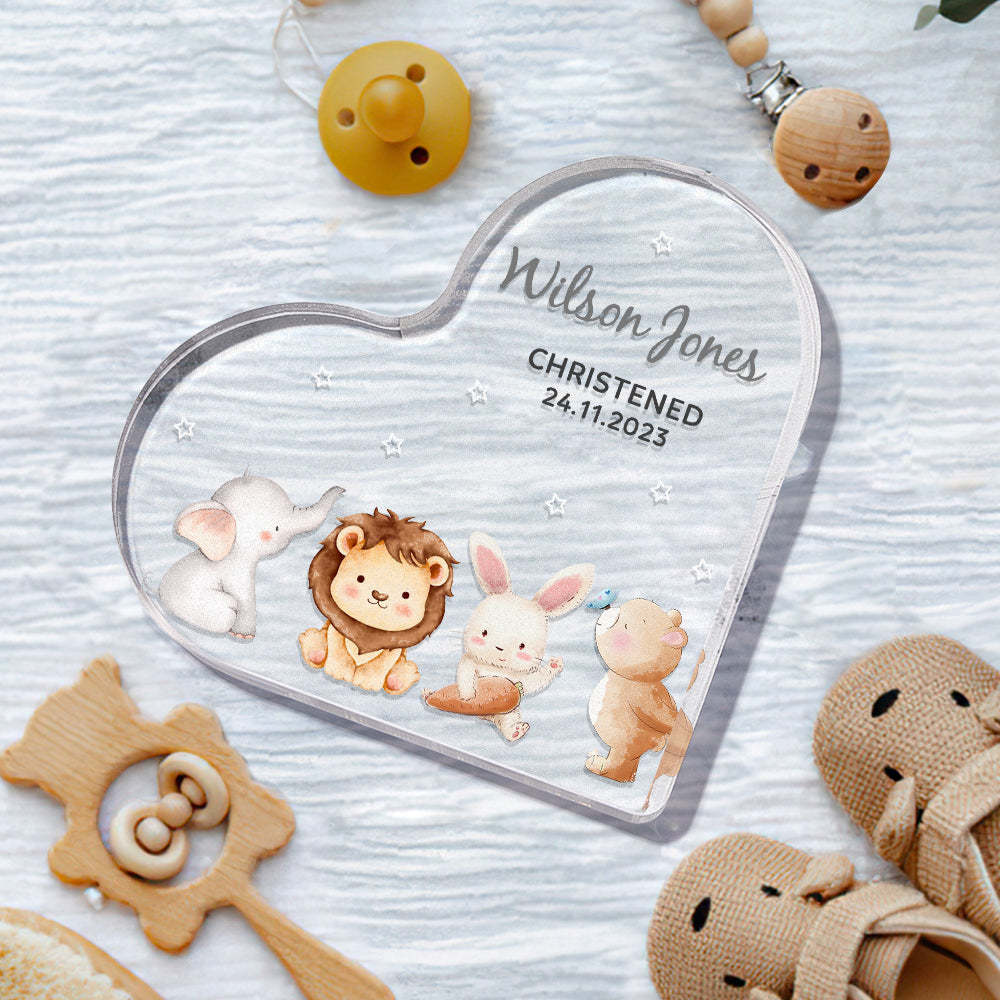 Personalized Name Christening Date Gift Custom Animals Ornaments Gift for New Baby - photomoonlampau