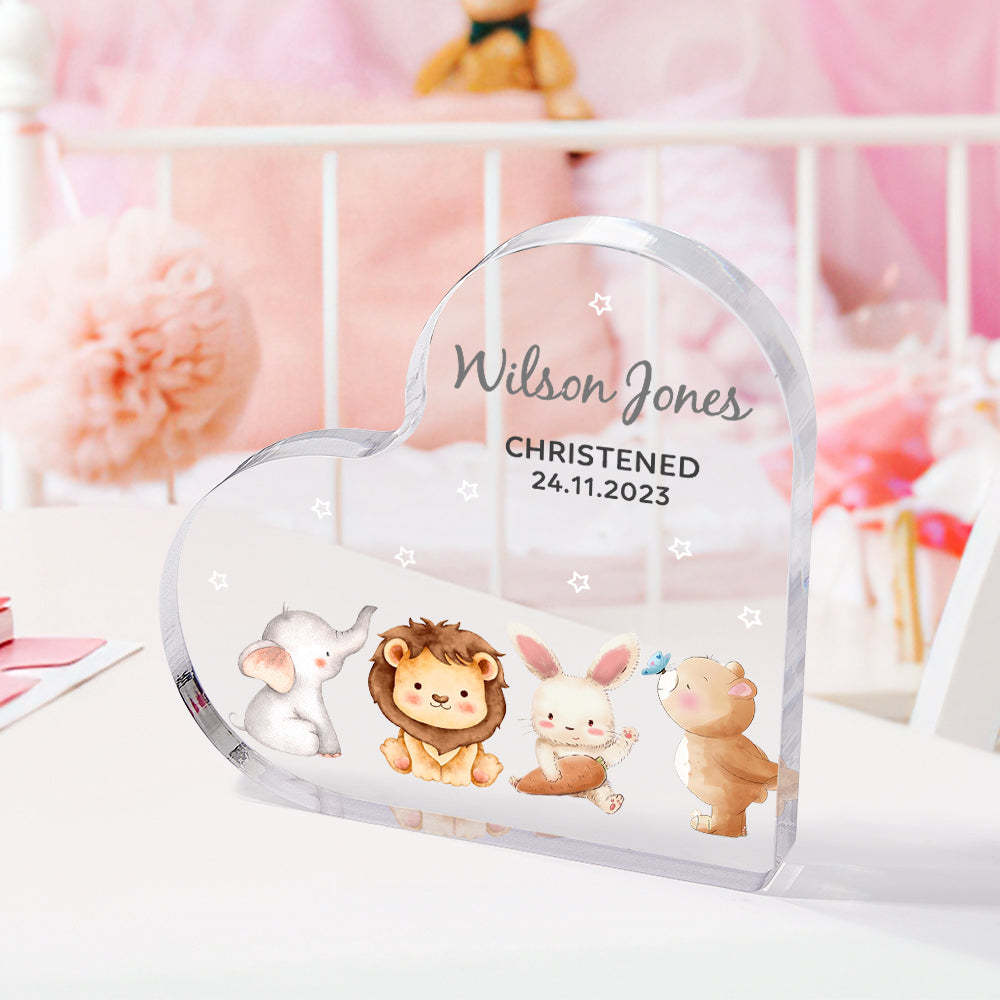 Personalized Name Christening Date Gift Custom Animals Ornaments Gift for New Baby - photomoonlampau