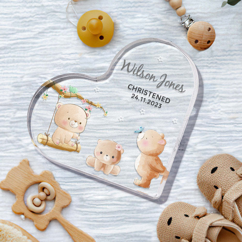 Personalized Name Christening Date Gift Custom Animals Ornaments Gift for New Baby - photomoonlampau