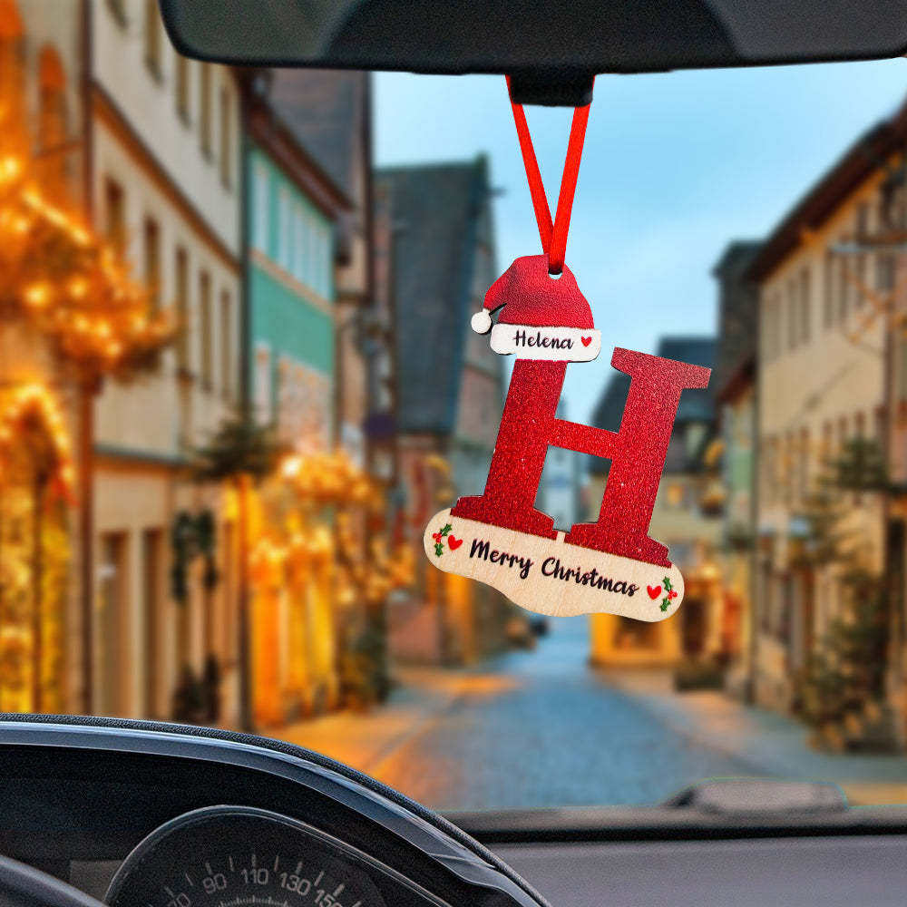 Personalized Christmas Letter Ornament with Red Hat Custom Name Christmas Tree Decoration - photomoonlampau