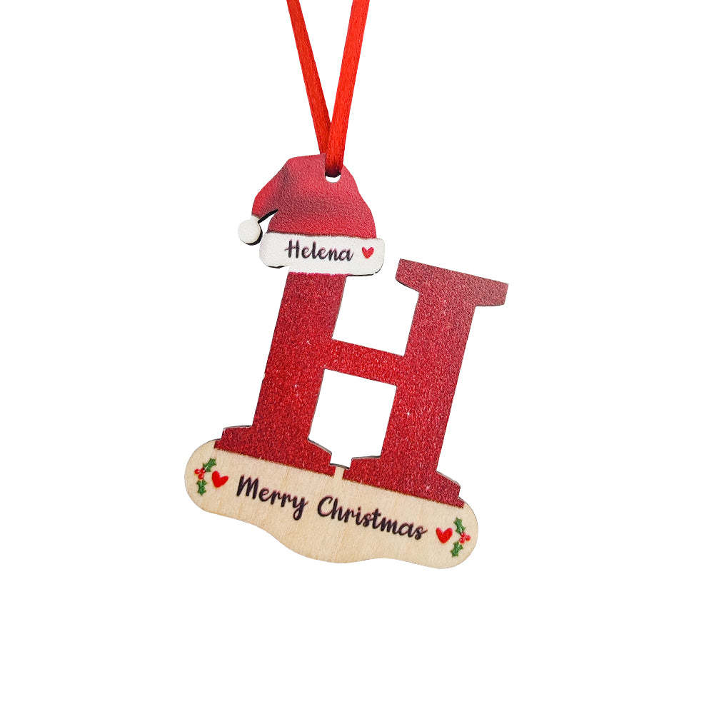 Personalized Christmas Letter Ornament with Red Hat Custom Name Christmas Tree Decoration - photomoonlampau