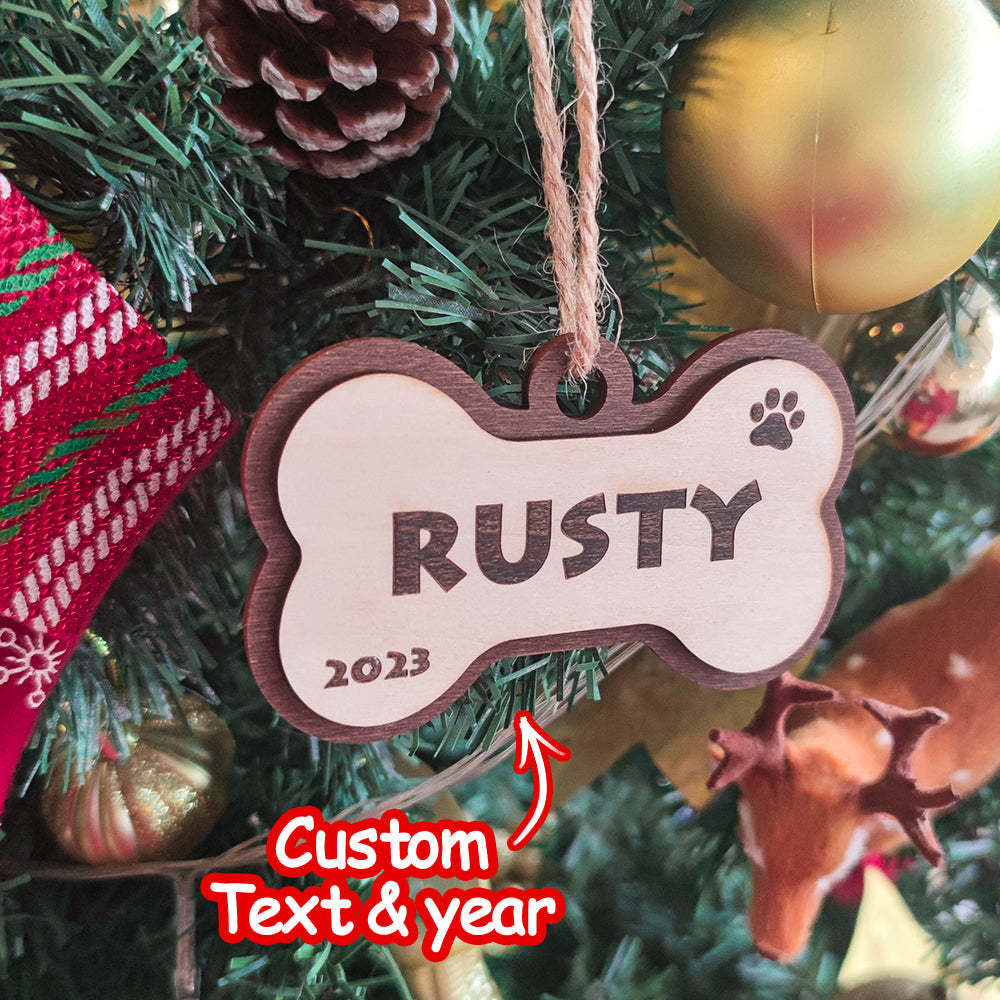 Personalized Dog Name Year Dog Bone Ornament Christmas Gift - photomoonlampau