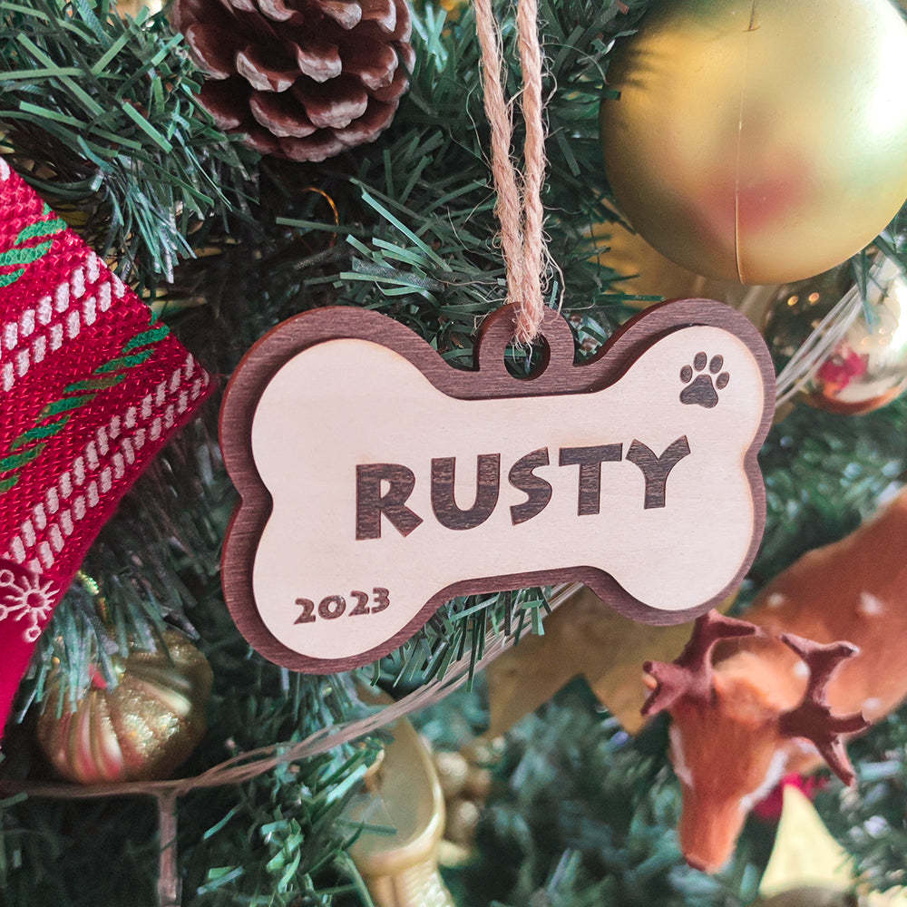 Personalized Dog Name Year Dog Bone Ornament Christmas Gift - photomoonlampau