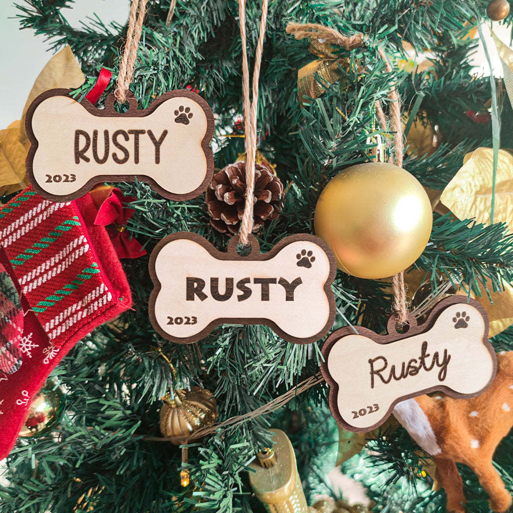 Personalized Dog Name Year Dog Bone Ornament Christmas Gift - photomoonlampau