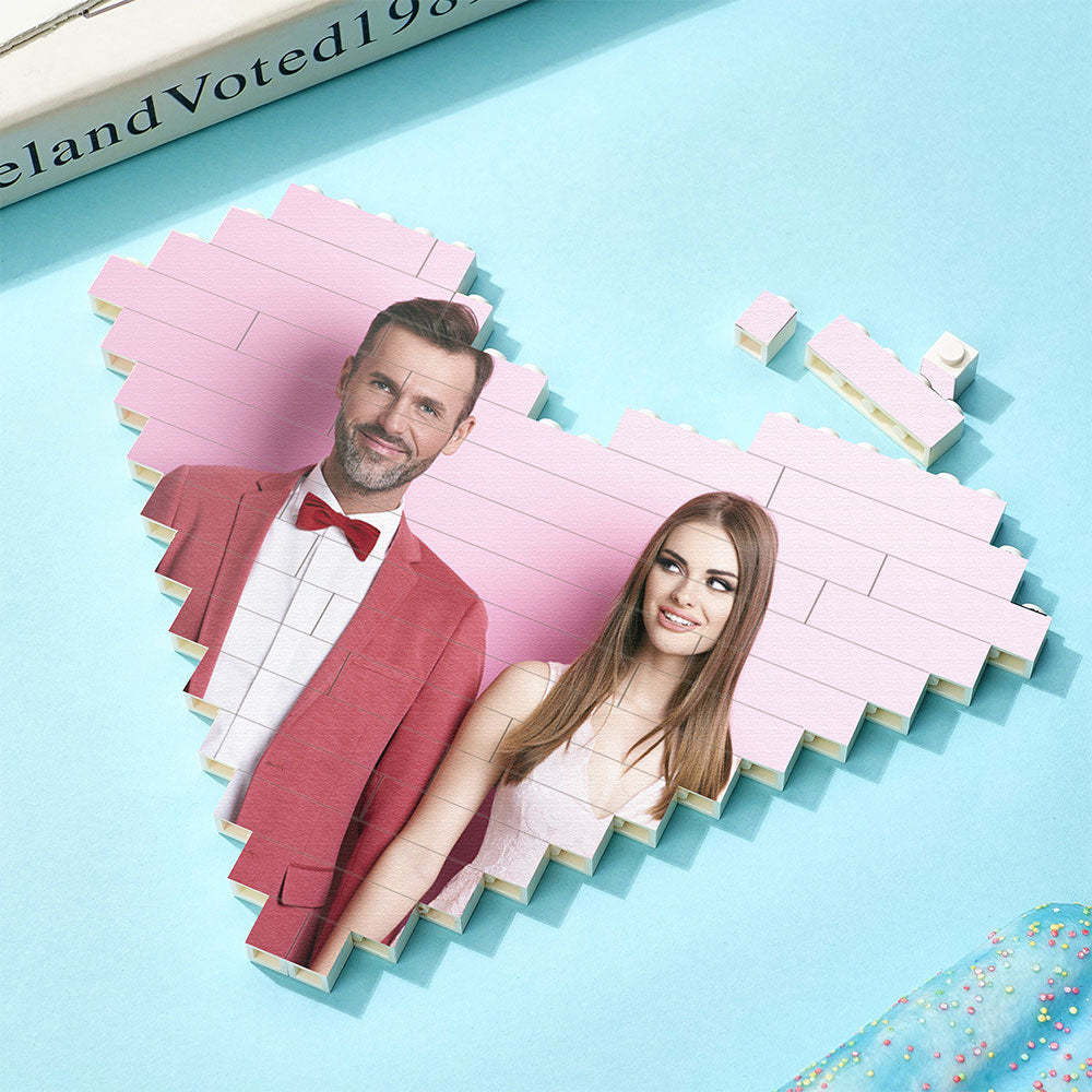 Personalised Building Brick Heart Custom Photo Block Toy Home Decor - photomoonlampau