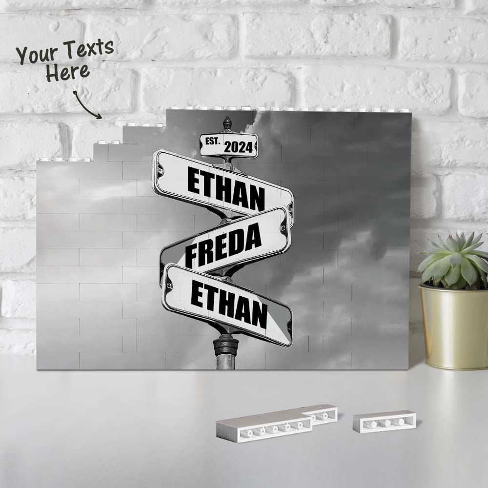 Personalised Road Sign Building Brick Custom Photo Block Square Shape With Your Date And Text - photomoonlampau