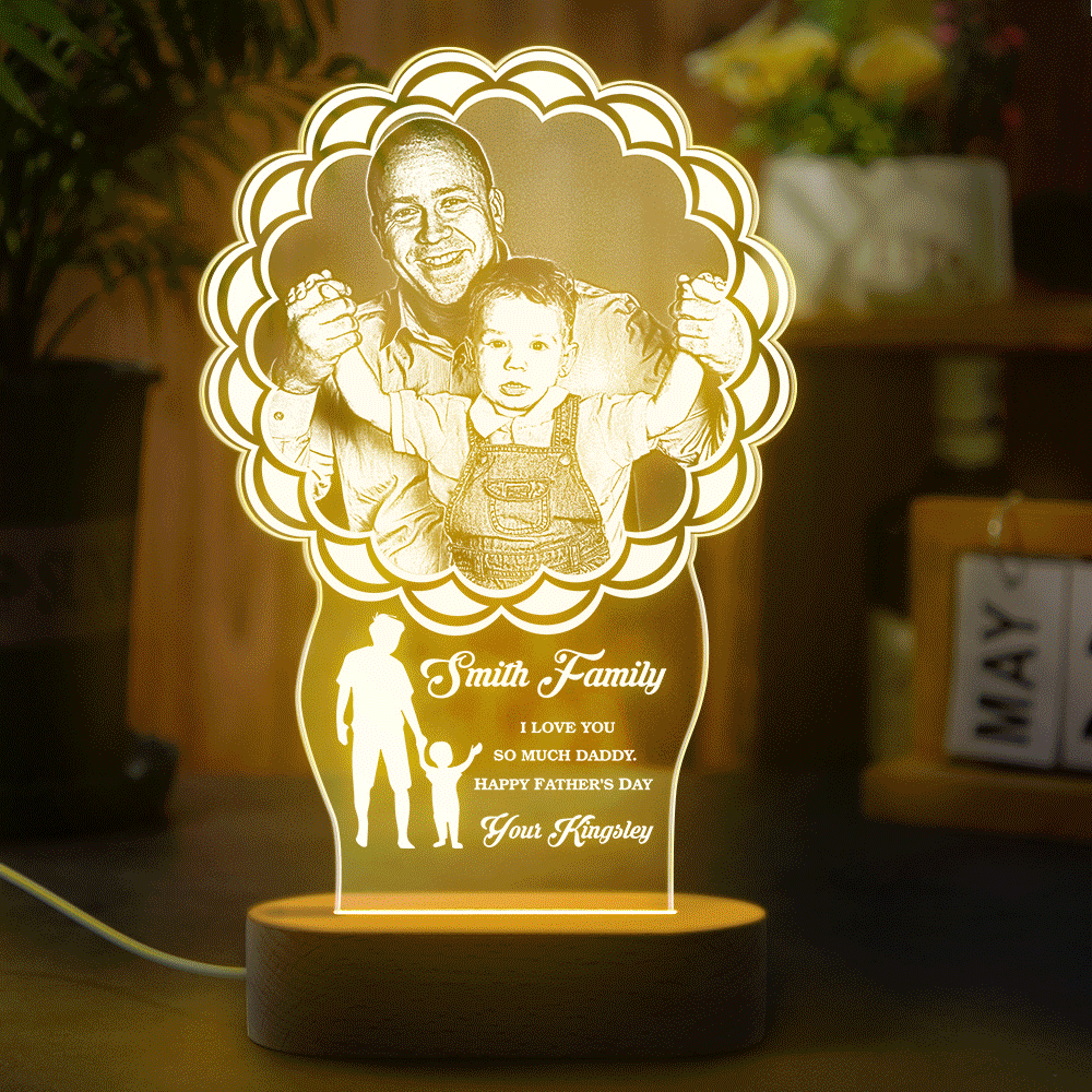 Custom Photo Father Child Lamp Personalized Engraved 7 Colors Acrylic Night Light Father's Day GIfts - photomoonlampau