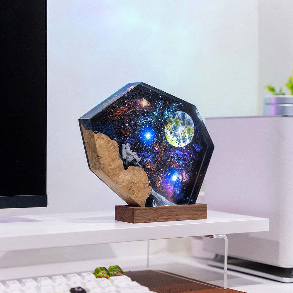 Interstellar Epoxy Lamp Space Galaxy Resin Wood Night Light Astronaut Resin Wood Art Lamp - photomoonlampau