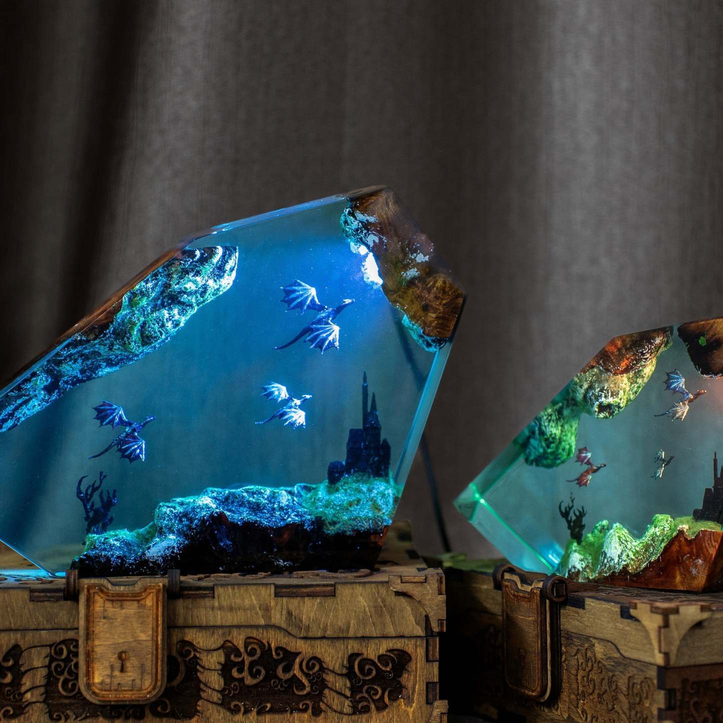 Fire Dragon And Ice Dragon Resin Lamp Dragon Resin Night Light 3D Dragon Night Light Lighting Home Gift For Him - photomoonlampau