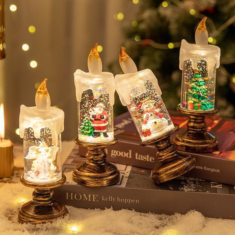 Christmas Snow Globe with Candle Light - Electric Falling Snow Decoration,  Holiday Tabletop Decor - photomoonlampau