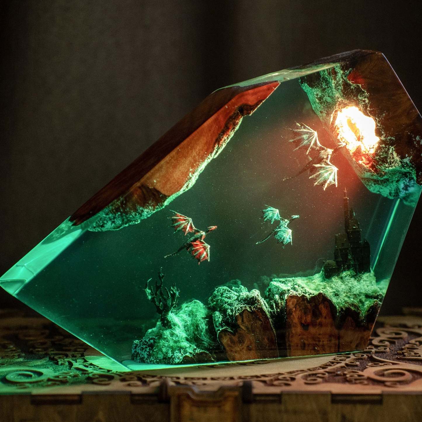 Fire Dragon And Ice Dragon Resin Lamp Dragon Resin Night Light 3D Dragon Night Light Lighting Home Gift For Him - photomoonlampau