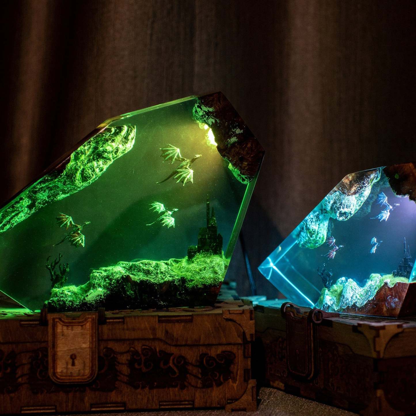 Fire Dragon And Ice Dragon Resin Lamp Dragon Resin Night Light 3D Dragon Night Light Lighting Home Gift For Him - photomoonlampau